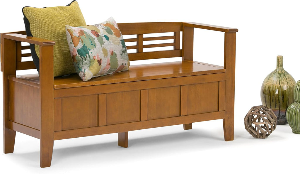 SIMPLIHOME Adams Entryway Storage Bench - 48 inch Wide Solid Wood Hallway Seat in Light Avalon Brown, Contemporary Bench for Entryway or Living Room with Lift-Up Lid and Spacious Storage