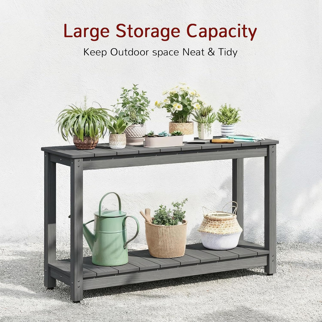 Stoog All-Weather Console Table, 2-Tier Patio Console Table Outdoor with Storage, Low Maintenance, and Never Fade or Rot, Grey