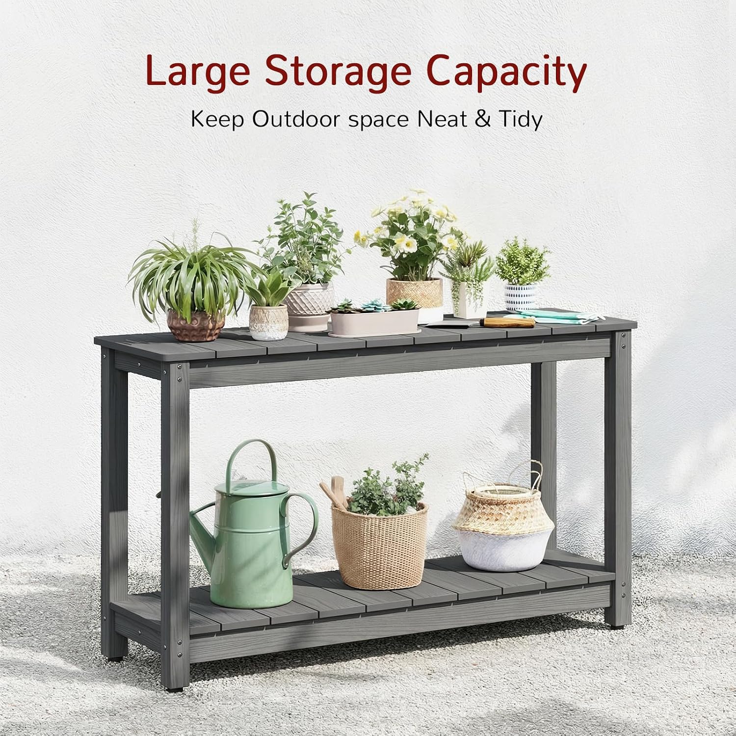 Stoog All-Weather Console Table, 2-Tier Patio Console Table Outdoor with Storage, Low Maintenance, and Never Fade or Rot, Grey