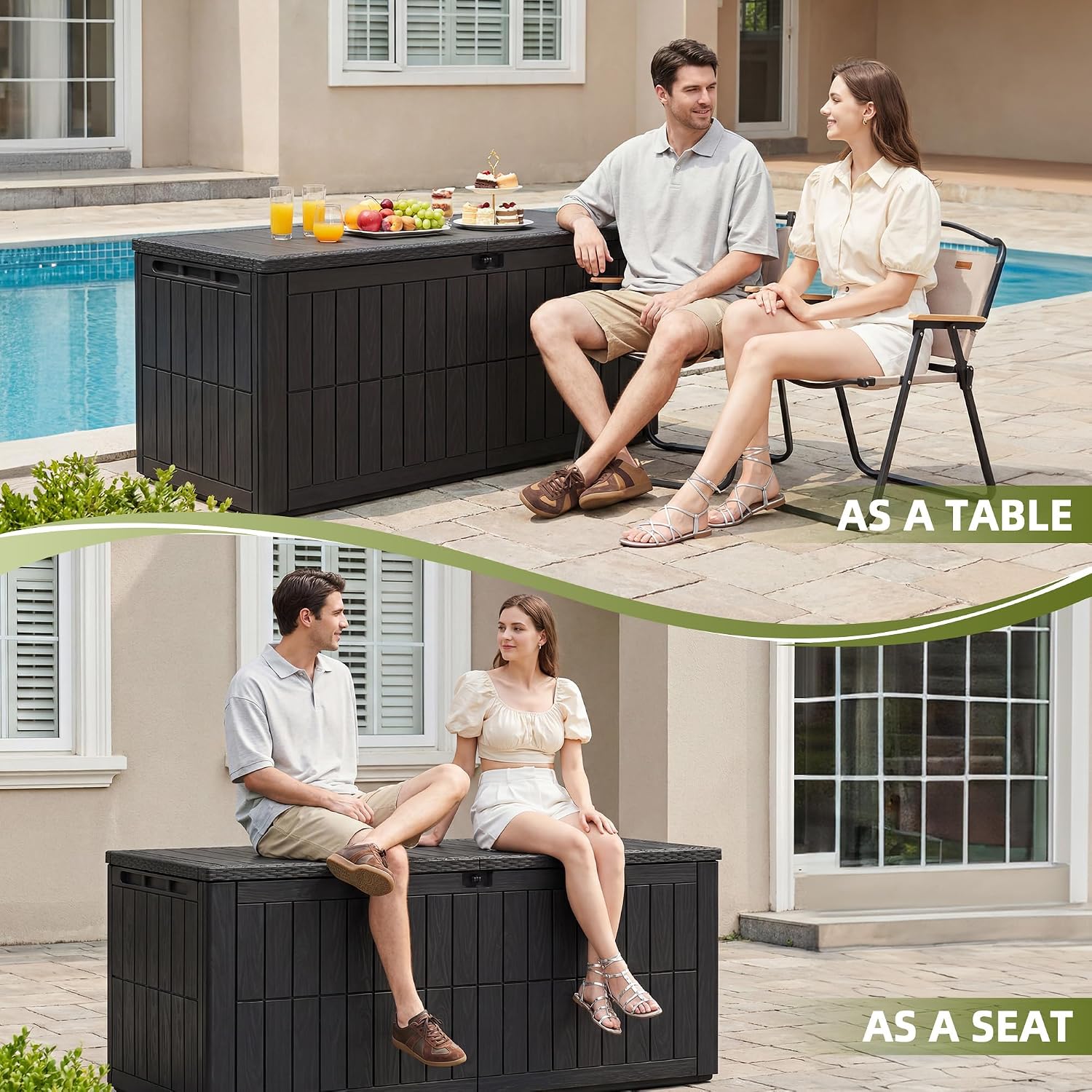 UDPATIO 120 Gallon Deck Box, Outdoor Storage Box Lockable Waterproof Indoor Outdoor Storage Container for Patio Cushions, Garden Tools, Package Delivery Boxes for outside
