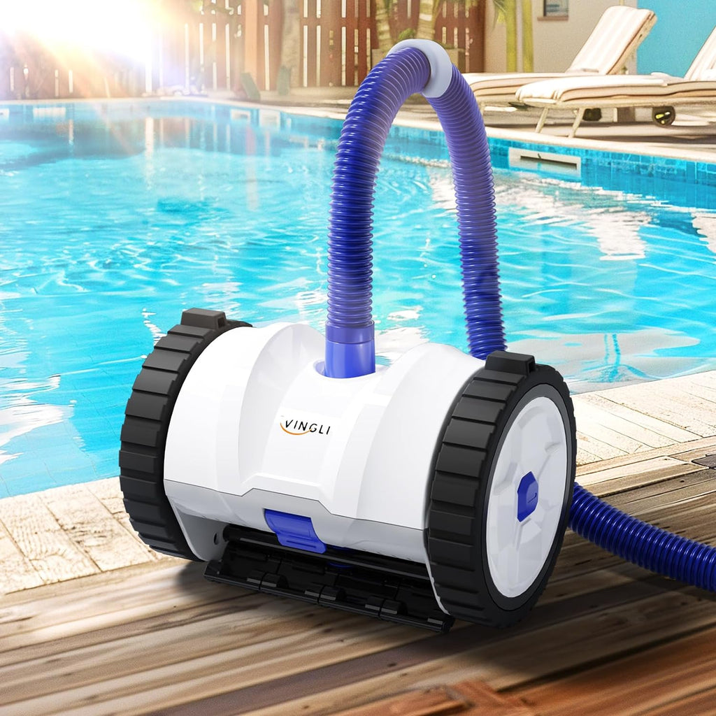 (2025 Upgrade) VINGLI Automatic Suction-Side Pool Vacuum Cleaner, Powerful Wall-Climbing Sweeper for Inground Pools, Includes 39.6ft Tangle-Free Hose (Blue&White)