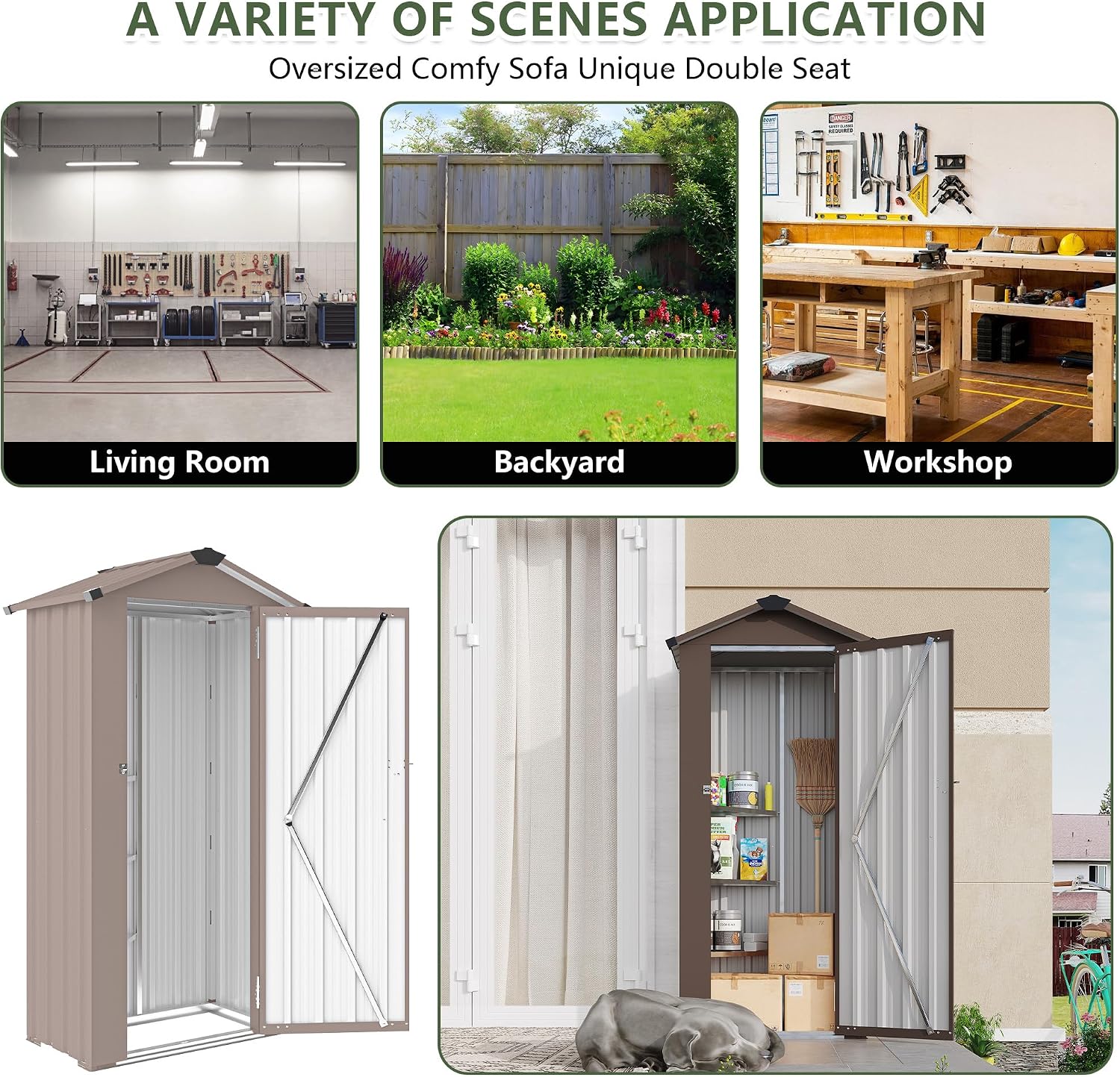 KEIKI Small Outdoor Storage Shed 2.5' x 1.4', Metal Lockable Tool Cabinet with Sloping Roof, Waterproof Vertical Garden Storage for Patio Backyard Lawn, Brown