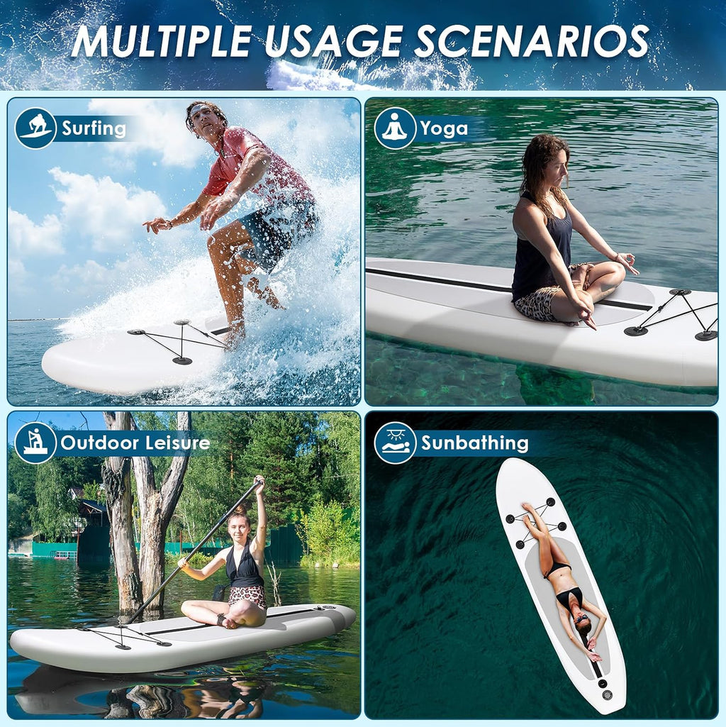 TLSUNNY 10FT Inflatable Stand Up Paddle Board, 3 Fins Paddleboard with Full SUP Accessories for All Skill Levels, Portable Two-Way Hand Pump and Carry Bag, 400LBS