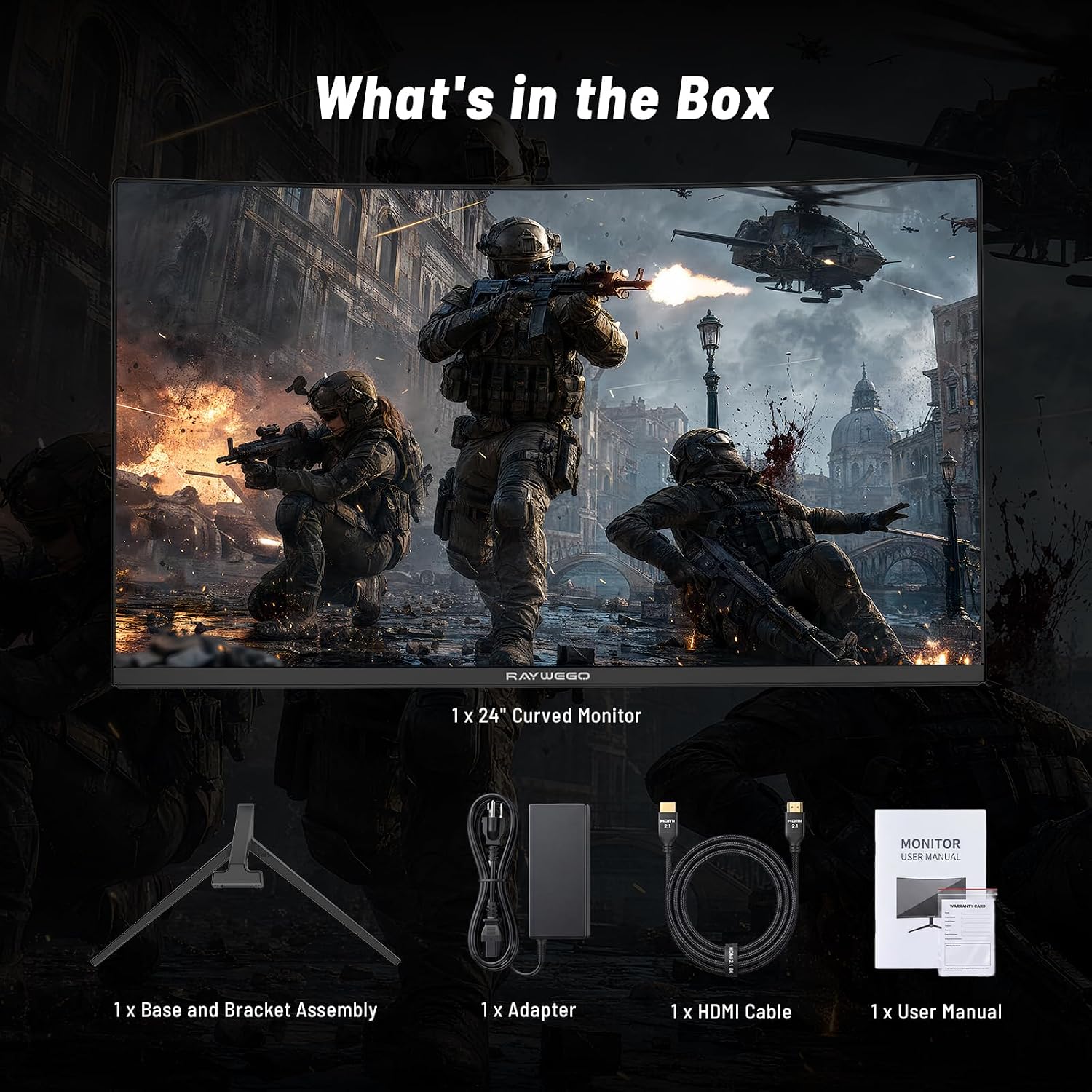 Raywego 24 inch Flat Gaming Monitor Full HD 1920x1080, 180Hz,1ms, Adaptive-Sync, Eye-Care Technology,HDMI, DisplayPort, HDMI*1/DP*1/USB*1, 3-Side Virtually Borderless Design,Support Wall Mount Install