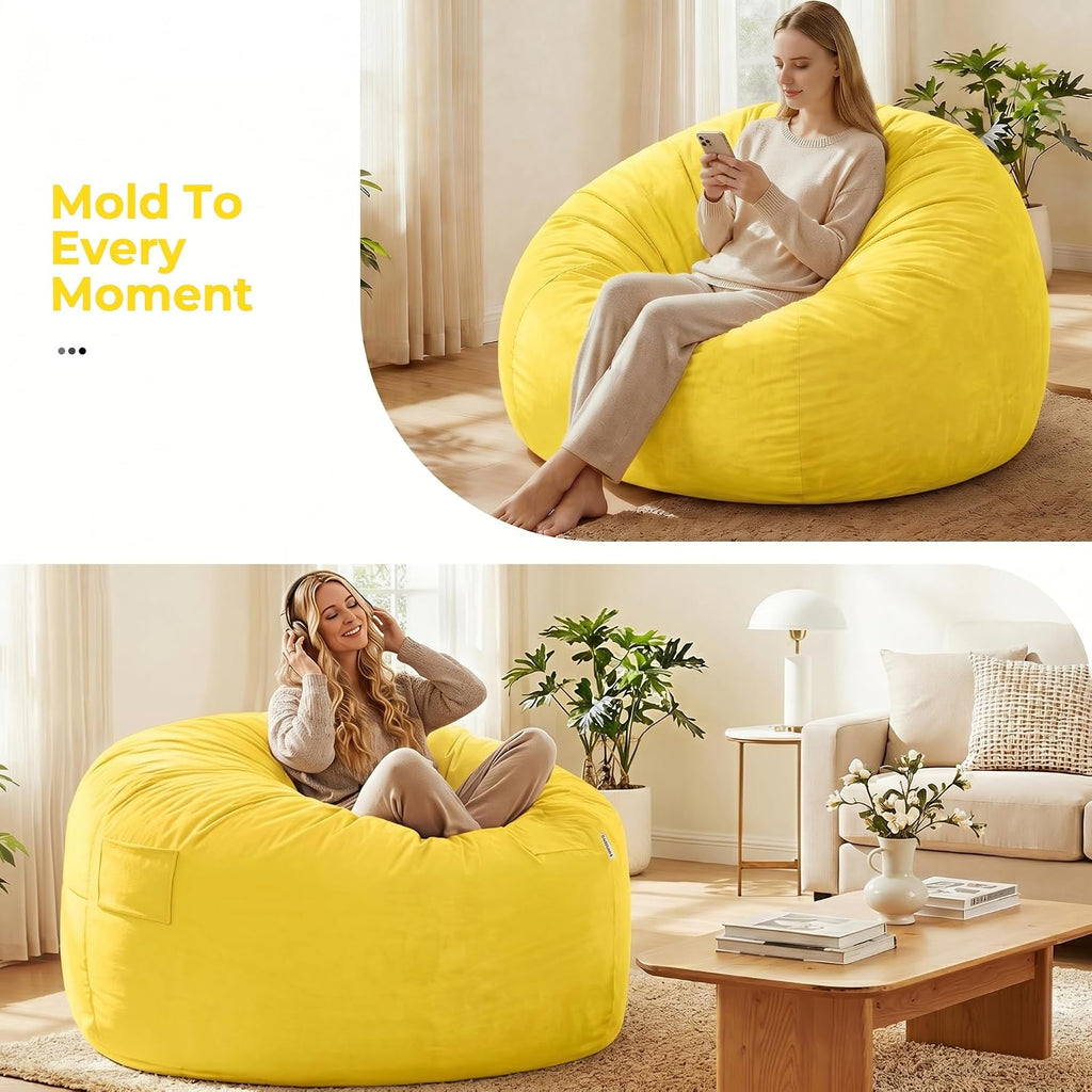 HABUTWAY Bean Bag Chair: Giant 5' Memory Foam Furniture Bean Bag Chairs for Adults with Microfiber Cover 5Ft(Mustard)