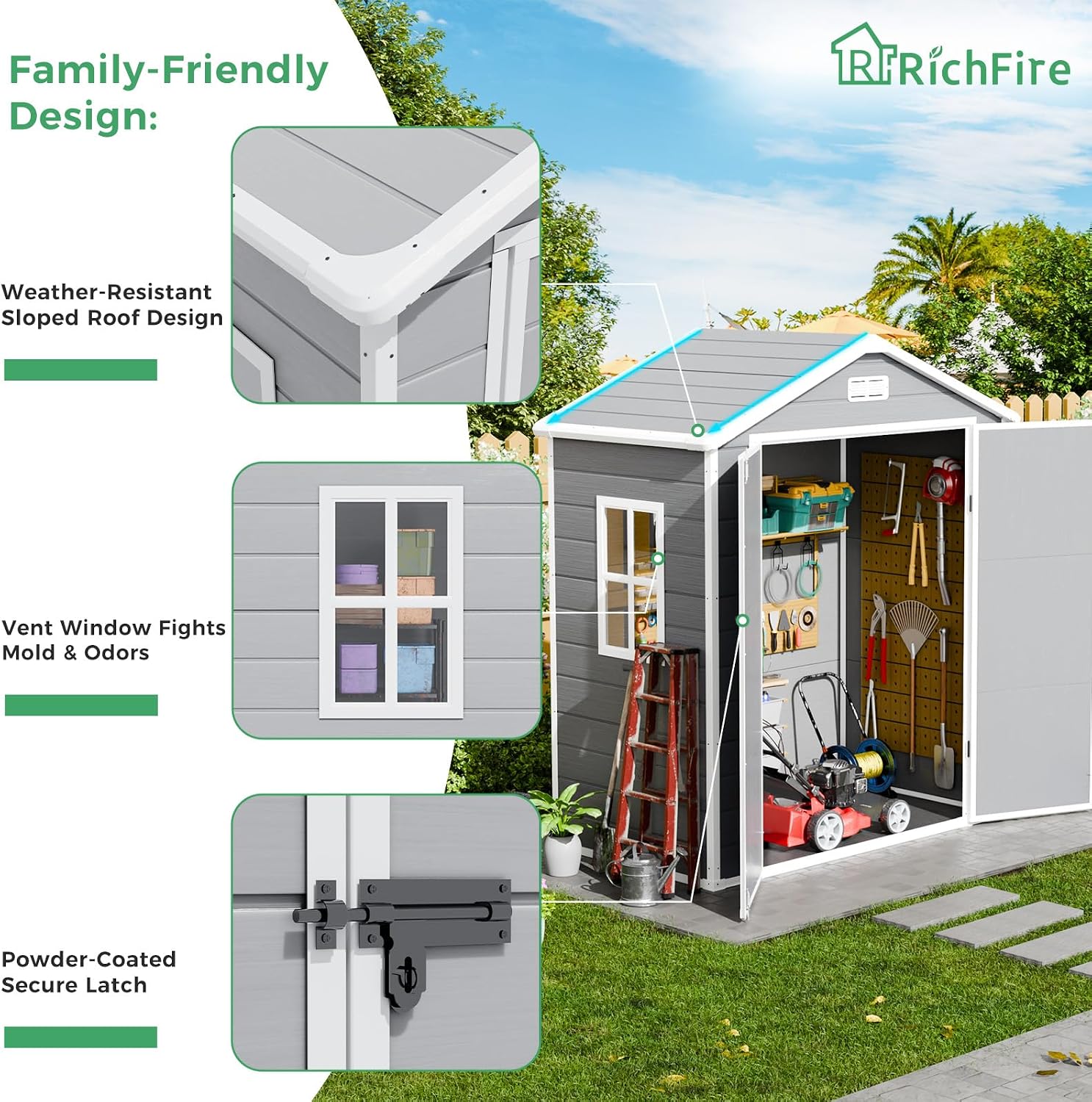 6x3 FT Plastic Outdoor Storage Shed with Floor and Lockable Door, All-Weather Resin Storage Shed Easy to Install, Garden Shed/Tool Shed for Backyard, Patio, Lawn