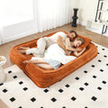 Floor Chair with Back Support, Human Dog Bed, Folding Loveseat with 5 Adjustable Position, 2 Back Cushions, Chenille Meditation Gaming Chair for Lazy Boys, Living Room, Lounge, Bedroom, Orange
