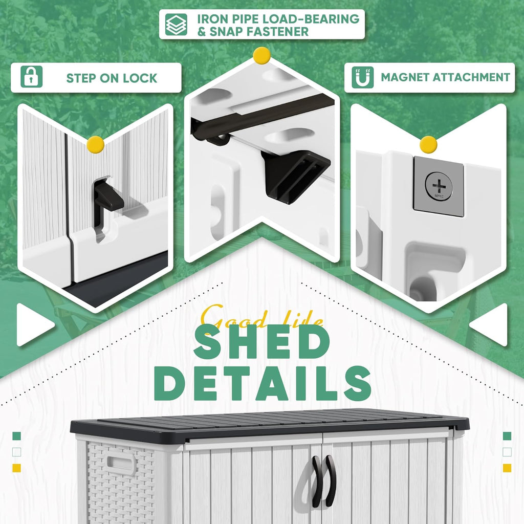 Devoko Outdoor Storage Cabinet 50 Cu Ft with Lockable Doors, Vertical Storage Shed Waterproof Patio Tools Storage Box for Sofa Cushions, Gardening Tools and Accessories (White)