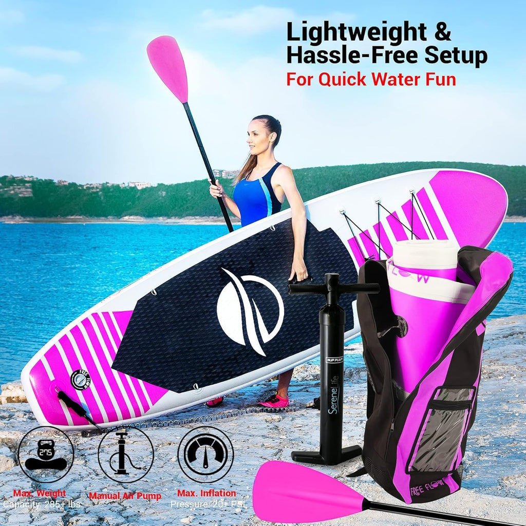 SereneLife Inflatable Stand Up Paddle Board and Detachable Seat - SUP Paddleboard Set for Adults and Youth, 32' Wide Design with Non-Slip EVA Deck Pad and Marine-Grade Materials, 350 lbs Capacity
