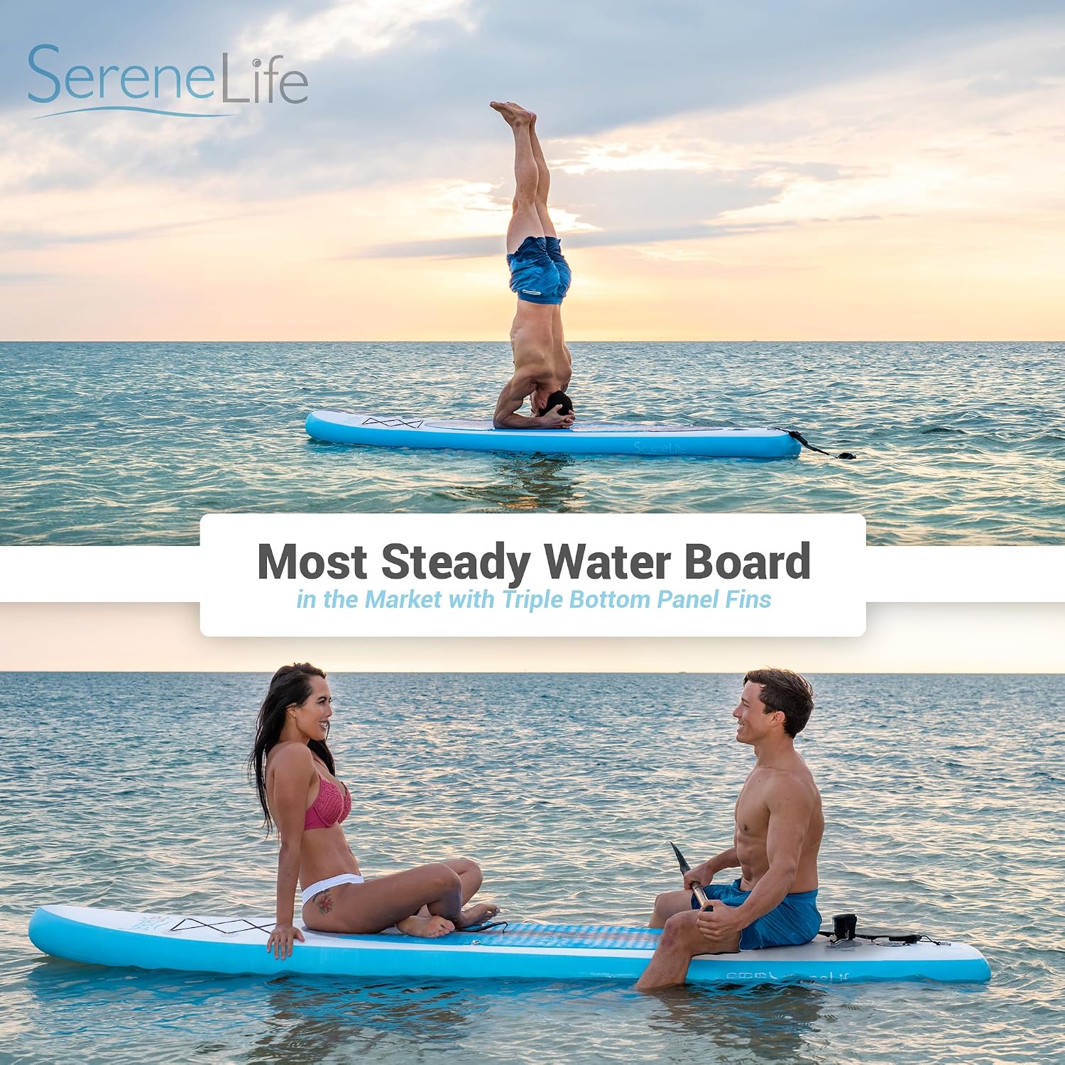 SereneLife Inflatable Stand Up Paddle Board and Detachable Seat - SUP Paddleboard Set for Adults and Youth, 32' Wide Design with Non-Slip EVA Deck Pad and Marine-Grade Materials, 350 lbs Capacity