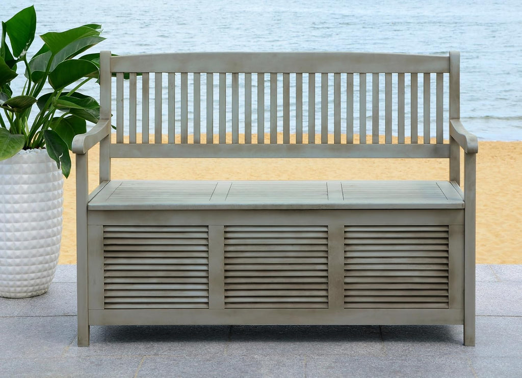 Safavieh Outdoor Collection Brisbane Grey Storage Bench