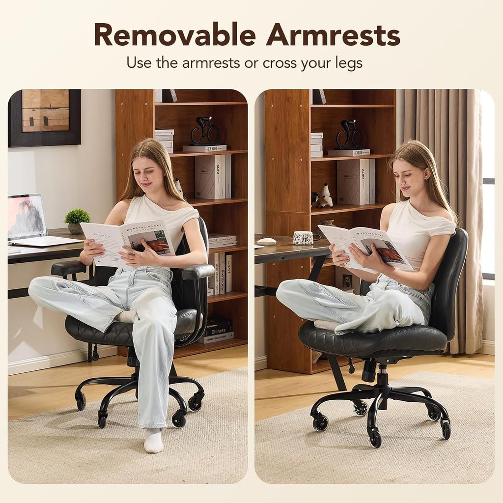 YFO Home Office Desk Chair Office Rubber Casters Ergonomic Computer Chair with Lumbar Support Adjustable Height Rolling Swivel Executive Task Armrests Chair， Black PU