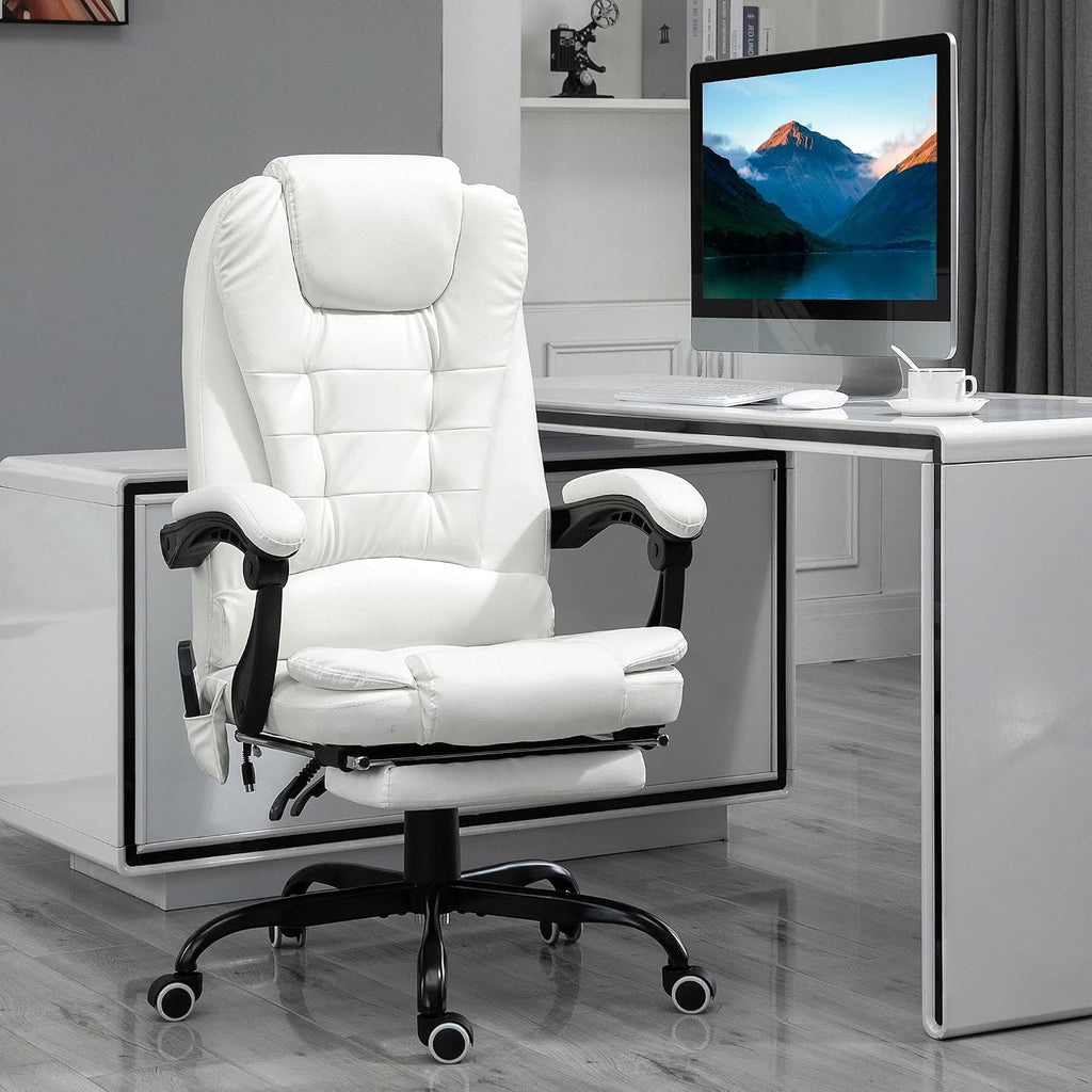 Vinsetto 7-Point Vibrating Massage Office Chair, High Back Computer Chair with Lumbar Support, Footrest, Reclining Back, Adjustable Height, White