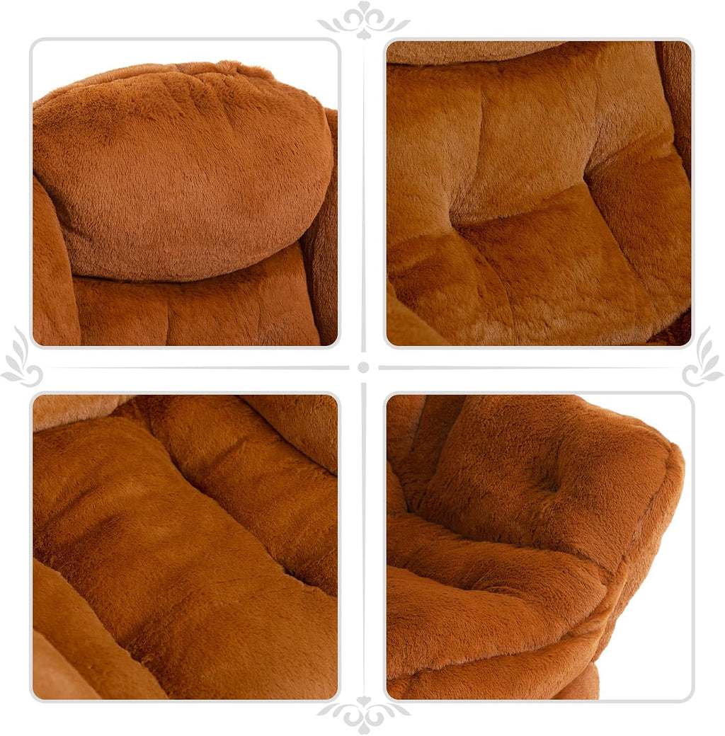 HollyHOME Lazy Chair with Foldable Ottoman, Accent Comfy Lounge Armchair and Folding Footrest Stool, Leisure Sofa Reading Chair and Footstool for Living Room, Bedroom,Faux Fur Brown