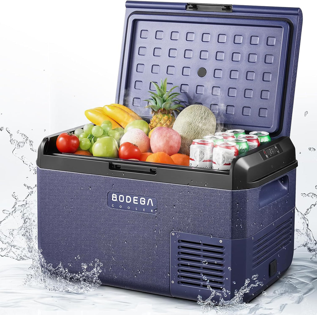 BODEGACOOLER 12 Volt Car Refrigerator, 42QT(40L) IPX4 Waterproof Electric Cooler, 31dB Ultra-Quiet Car Fridge APP Control with 12/24V DC 110-240V AC, -4℉~68℉, Portable for Truck RV Camping, Travel