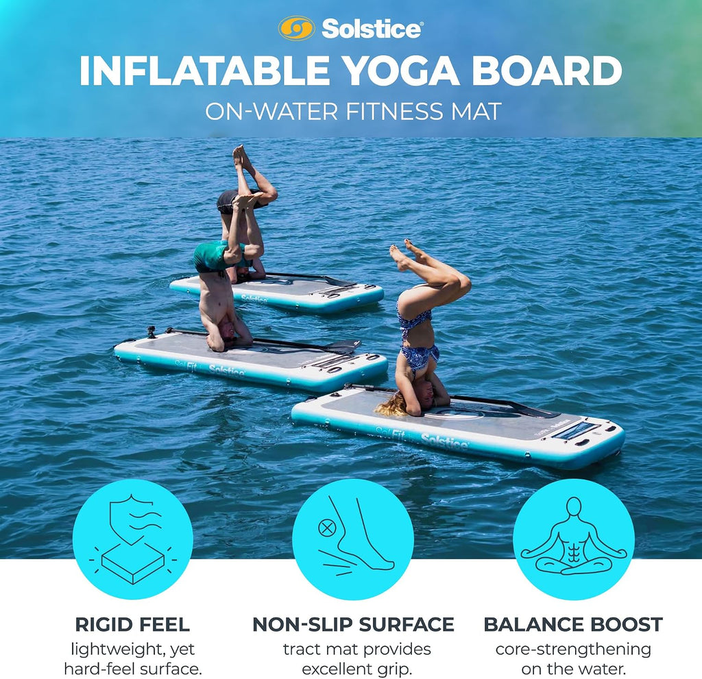 SOLSTICE Sol Fit Inflatable Stand-Up Paddleboard & Aquatic Fitness Mat with 7'10' Non-Slip Traction Pad - Floating Exercise Platform for Yoga, Pilates & Meditation, Includes Pump & Carry Bag
