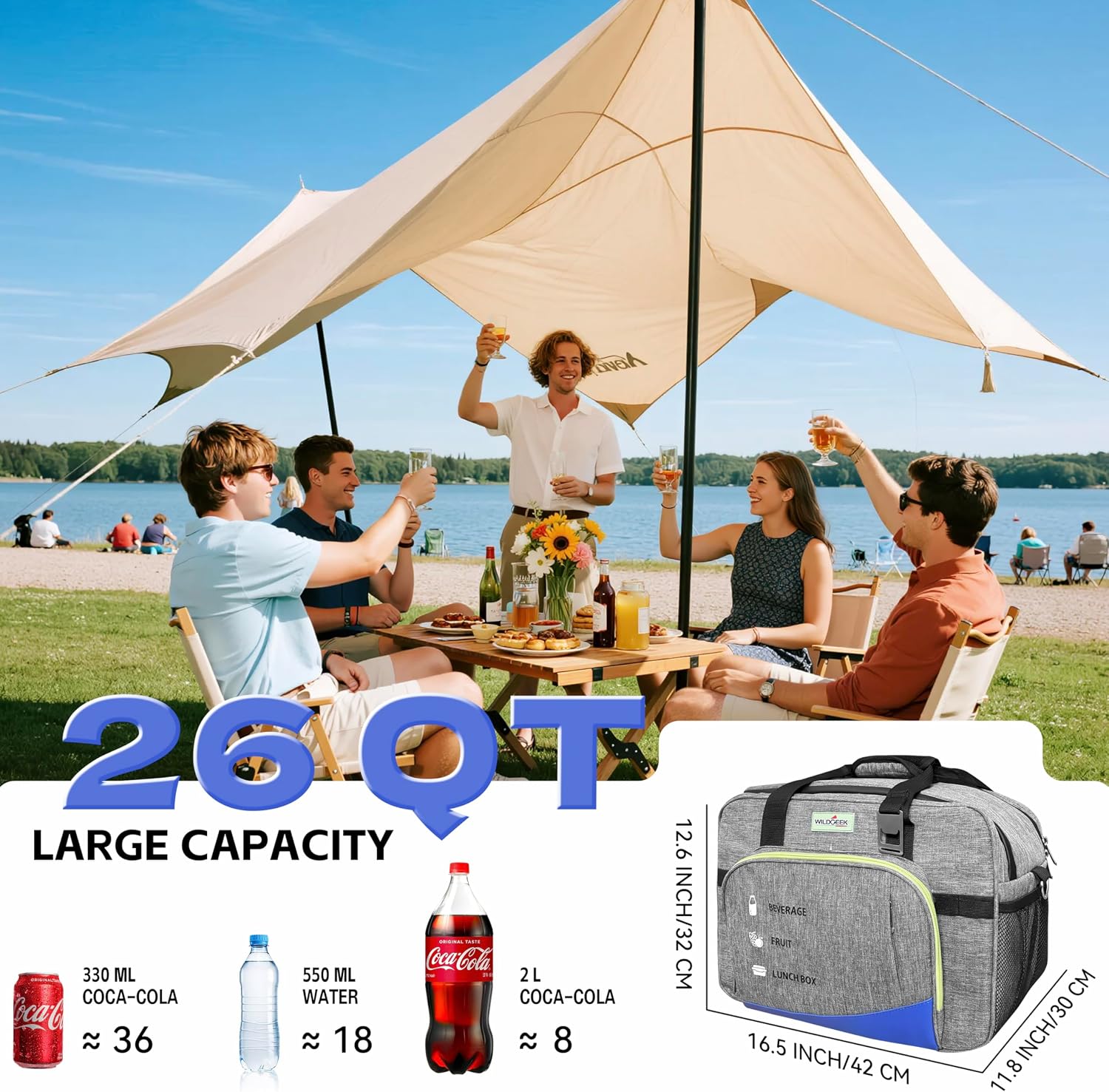 26Q Portable Electric Car Cooler Bag with Active Cooling, Dual Zones, and 38dB Silent - 3 Layer Insulated Temperature Buffer for Road Travel, Camping, Gift