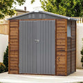 6x4 FT Outdoor Storage Shed with Windows, Wood & Metal Tool Shed Waterproof Storage House for Outside Patio, Garden, Backyard, 4 Vents (Without Floor) Wood Color