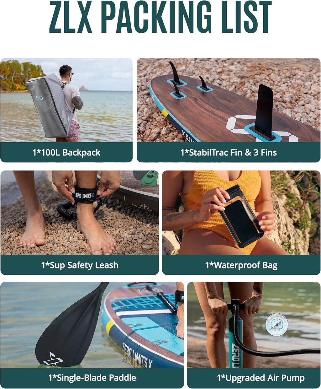 ZLX 11'6'x35' Ultra Wide Inflatable Stand Up Paddle Board | Stable Non-Slip Deck Pad, Unique Fin System, Premium SUP Accessories & Backpack - Upgraded Pump for Adults, All Skill Levels