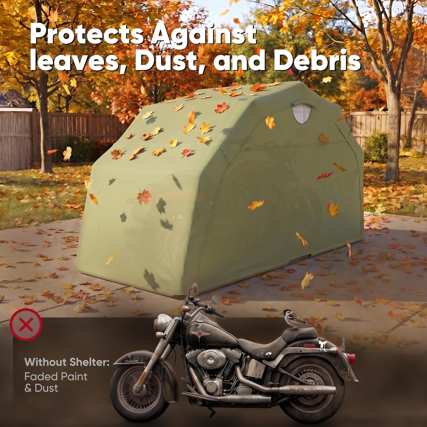 Quictent 136'x 54' Motorcycle Garage Storage Pod Shelter Hard Shell with Code Lock & Carry Bag Heavy Duty Motorcycle Tent with 2 Roll-Up Side Windows - Army Green