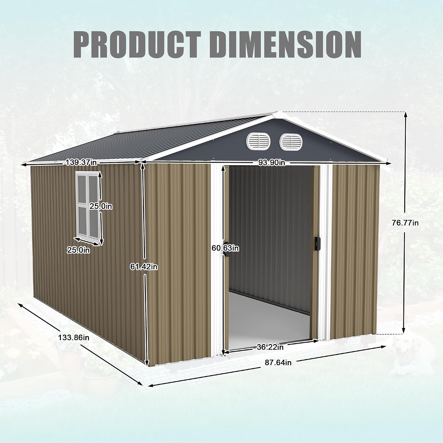 KEIKI 8x12 FT Heavy-Duty Outdoor Storage Shed, Metal Shed with Reinforced Frame, Lockable Doors & Air Vents, Weatherproof Garden Tool Shed for Backyard, Brown