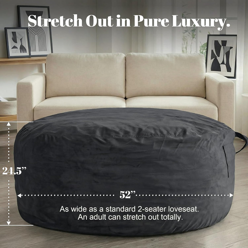 Codi Big Giant Bean Bag Chair with Filler Included, 5 FT - Comfy Large Beanbag Chairs for Adults - Machine Washable and Soft Mink Bonded Cover - Charcoal Grey, 5ft