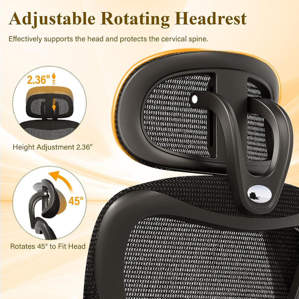 SUNNOW Ergonomic Office Chair, Comfy Mesh Desk Chair, High Back Computer Gaming Chairs with Adjustable Lumbar Support, Flip-Up Arms, Headrest, Tilt Function, Wide Cushion, Swivel Wheel, BIFMA Quality