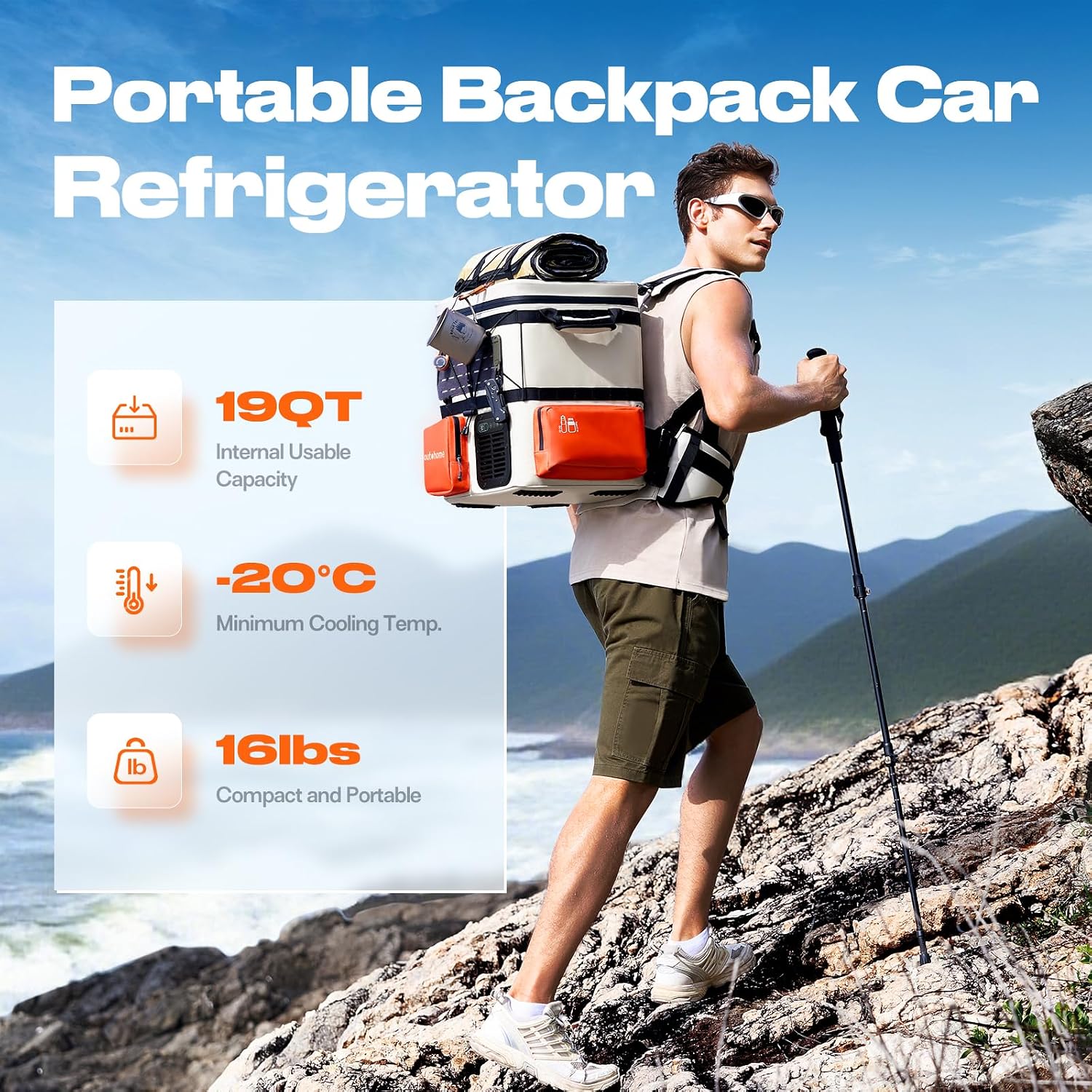 outohome Portable Backpack Car Refrigerator, DC 12V Electric Fridge and Freezer,Electric Cooler,AC 110V 19QT/18L Compressor Cooler, Quick Freeze -4~68℉ for Truck,Van,RV,Camping and Outdoor Travel Use