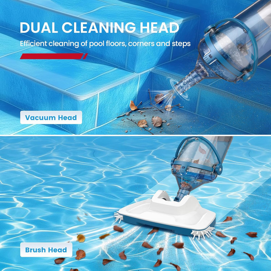 ENHULK Pool Vacuum for Above Ground Pool, Upgraded 13.4' Wide Head & Telescopic Pole, 18.5 GPM Powerful Suction, 60 Mins Runtime, Cordless Handheld Rechargeable Pool Cleaner for Inground Pools, PC15