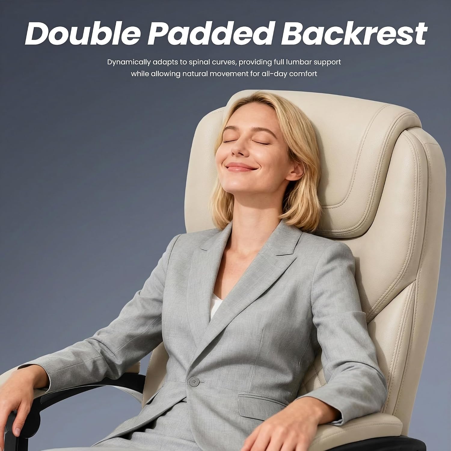 MALOL Massage Office Chair Set of 2 with Heat and Footrest - 3-Level 65°C Targeted Heating, 20-Min Assembly Leather Desk Chair, Big and Tall Executive Computer Chair with Side Pocket, 300 lbs, Beige