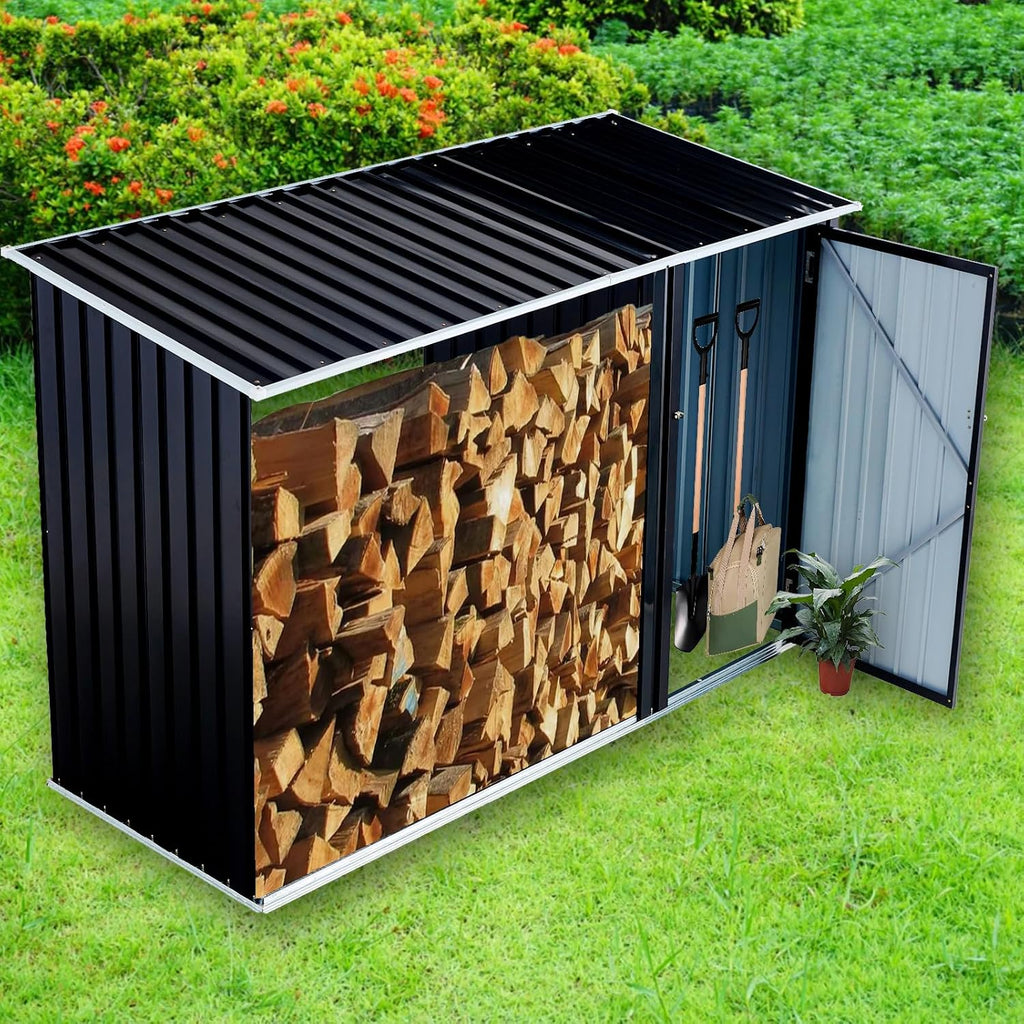 2 in 1 Outdoor Firewood Racks, Firewood Storage Shed, Wood Sheds, Firewood Shelter, Outdoor Storage Shed with Log Holder, 98' L x 41' W x 63.5' H