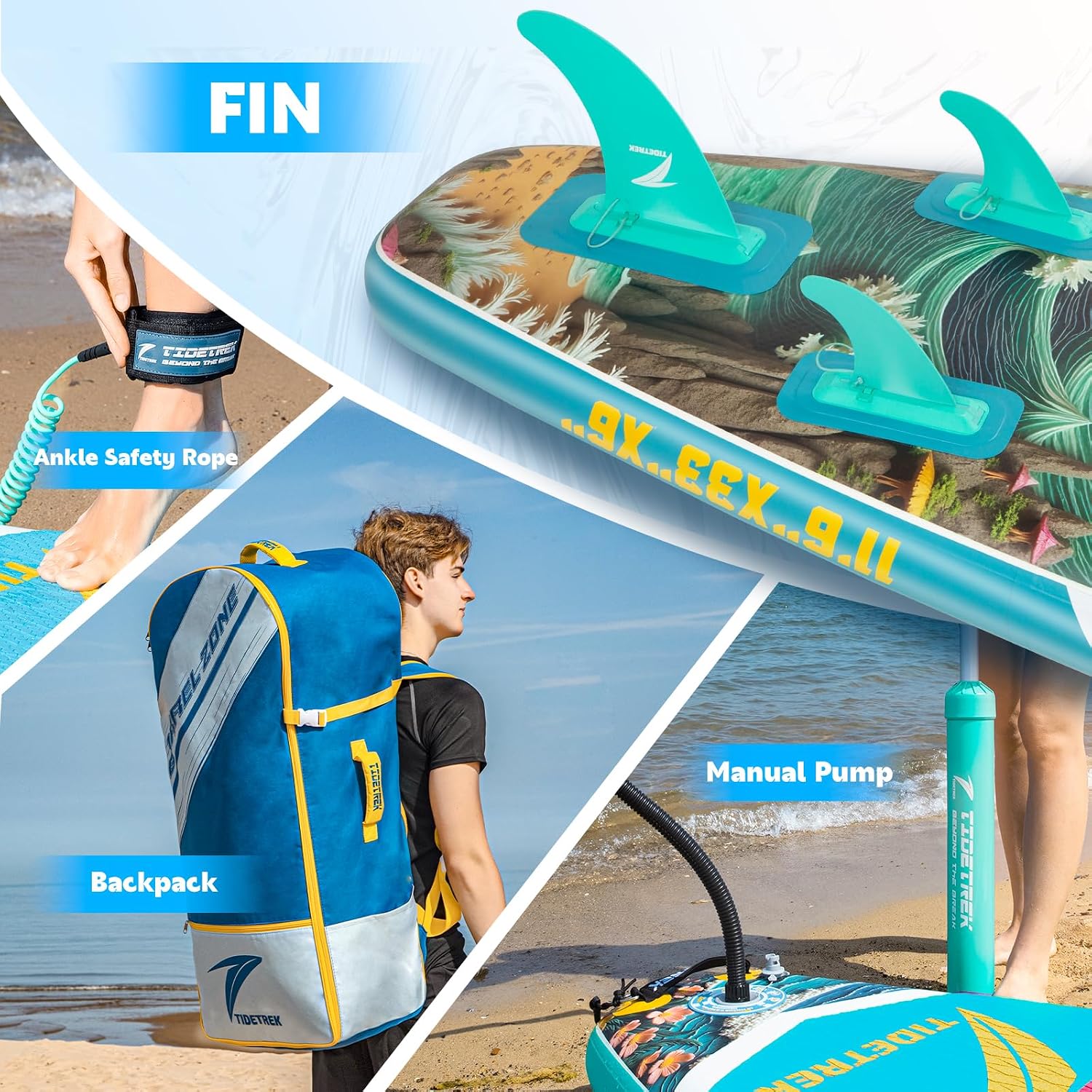 11'/11'6' x 33'/34' x 6' Inflatable SUP Paddle Board – Extra-Wide, Stable Stand Up Paddle Board with Premium Full Accessory Set for Adults & Youth