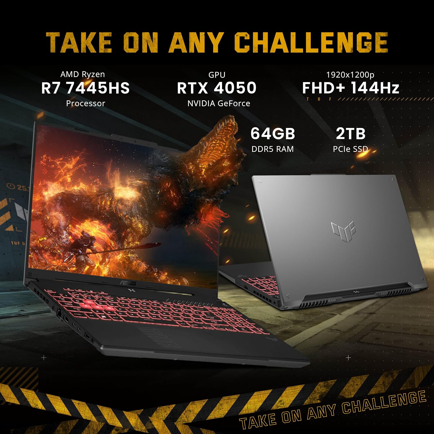 ASUS TUF A16 16' WUXGA 144Hz Gaming Laptop, AMD Ryzen 7 7445HS, GeForce RTX 4050, 64GB DDR5, 2TB SSD, RGB Backlit Keyboard, Copilot, 720p Camera, Win 11 Pro, Gray, 1TB Docking Station Set