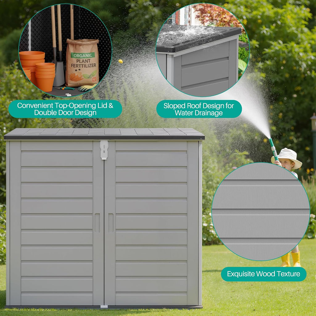HUGROVE 49.5 Cu Ft Outdoor Storage Cabinet, Horizontal Outdoor Storage Shed, Lockable Large Garden Shed, Weather Resistant Outdoor Storage Box for Trash Cans, Garden Tools (Dark Gray)