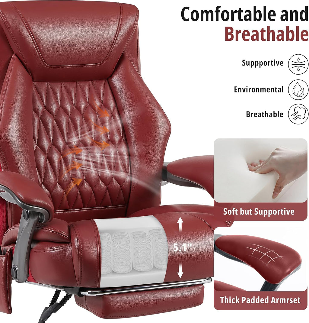 Massage Office Chair with Heat & Footrest, Ergonomic Reclining Executive Desk Chairs with 6-Point Vibration, PU Leather Computer Chair for Home Office or Gaming