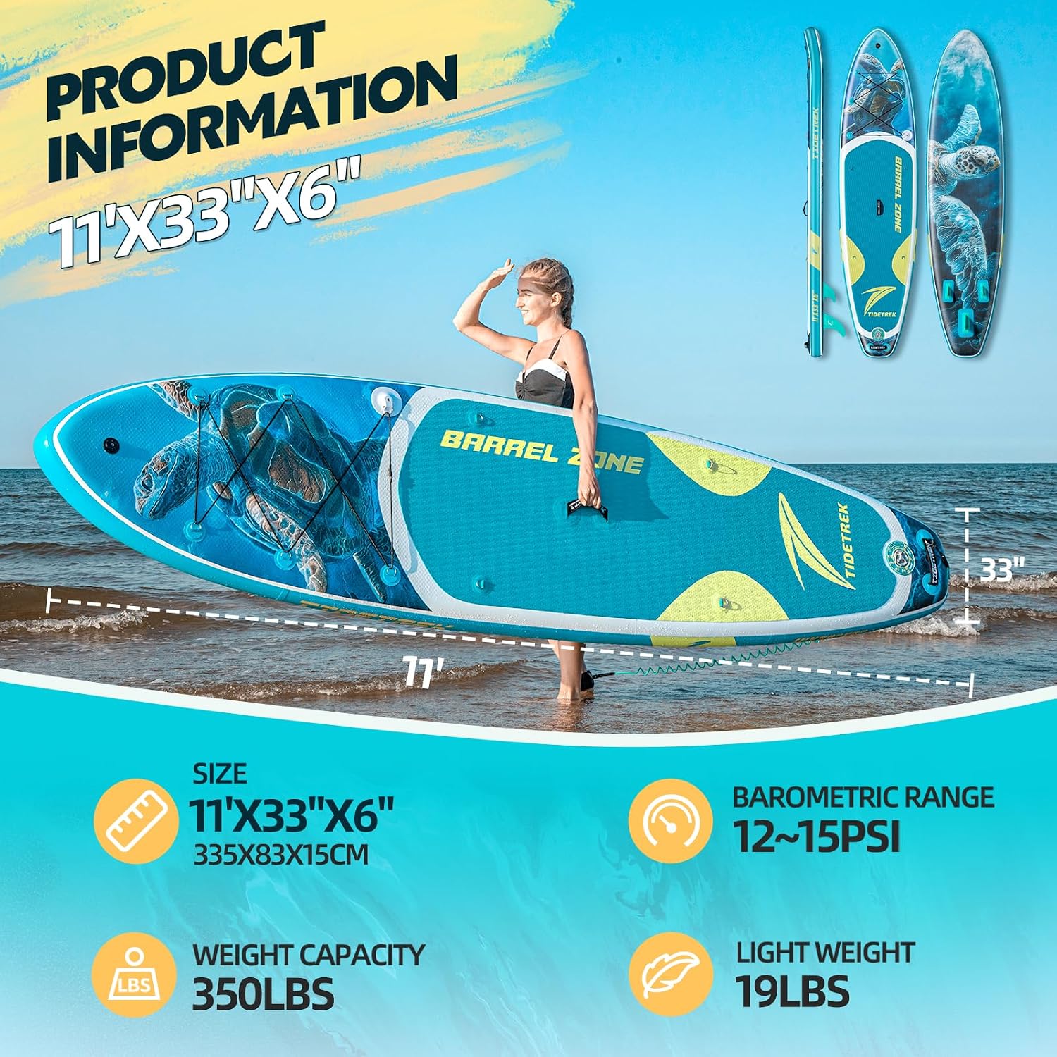 11'/11'6' x 33'/34' x 6' Inflatable SUP Paddle Board – Extra-Wide, Stable Stand Up Paddle Board with Premium Full Accessory Set for Adults & Youth