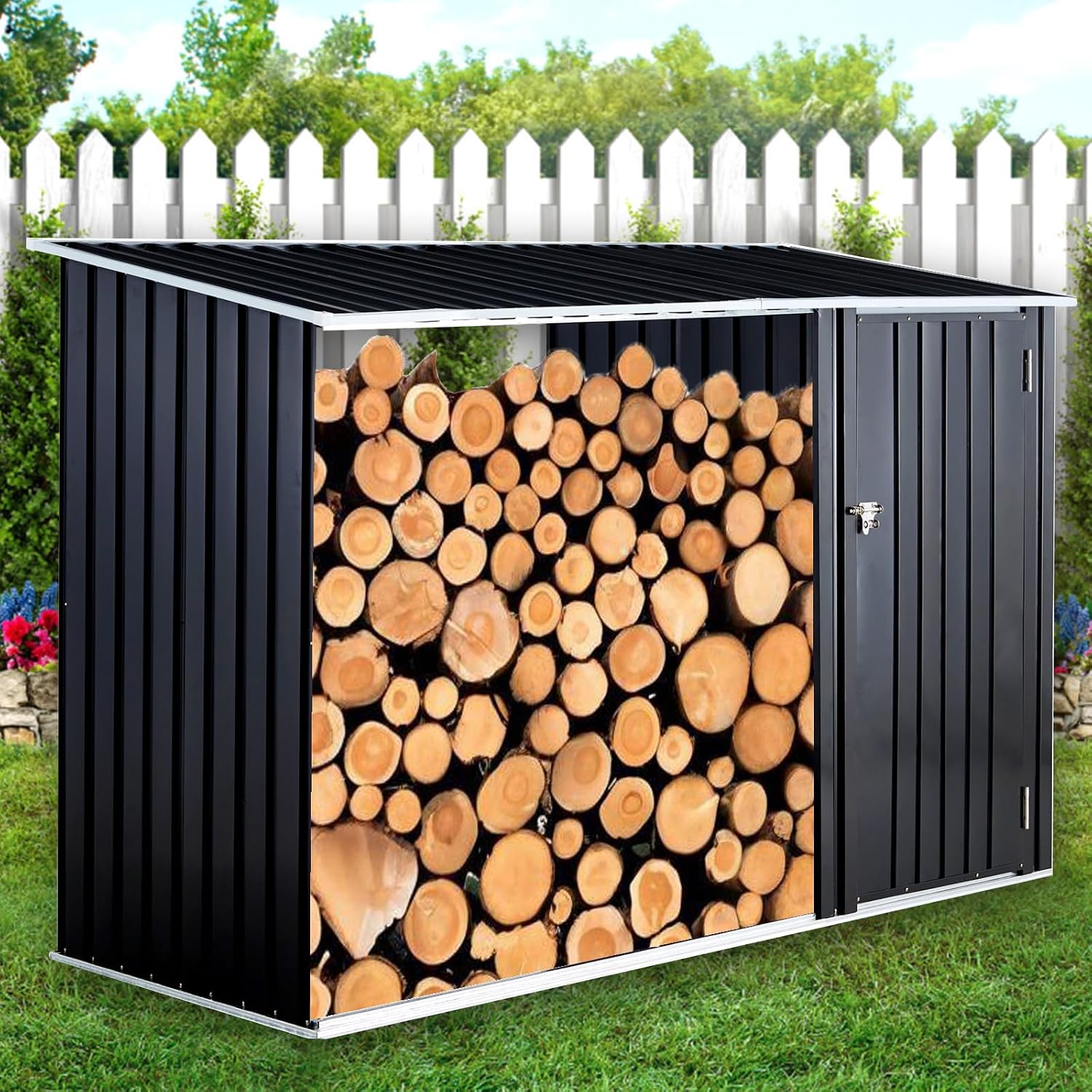 2 in 1 Outdoor Firewood Racks, Firewood Storage Shed, Wood Sheds, Firewood Shelter, Outdoor Storage Shed with Log Holder, 98' L x 41' W x 63.5' H