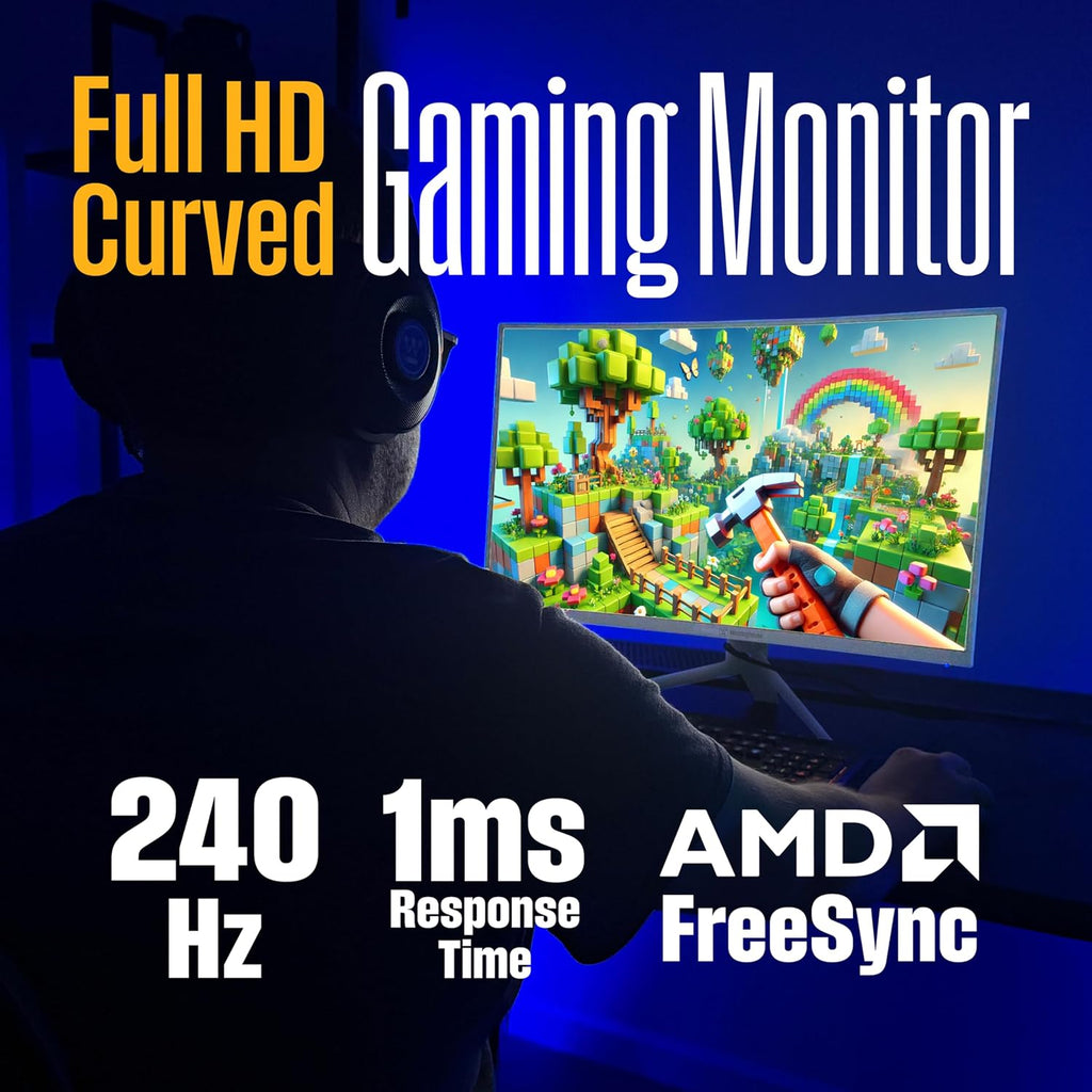 Westinghouse 32 Inch Curved Gaming Monitor, 240Hz, 1ms, FHD 1080P, 1500R, 3000:1 Contrast Ratio, 118% sRGB, AMD FreeSync, Eyecare, for PC Games with Built-in Speakers, DisplayPort, HDMI-White