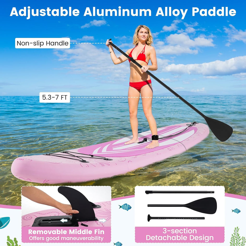 KOTEK 10FT/11FT Inflatable Paddle Board, SUP Paddleboard with Hand Pump, Safety Leash, Repair Kit, Carry Bag, Non-Slip EVA Deck, Stand Up Paddle Board for Youth & Adults