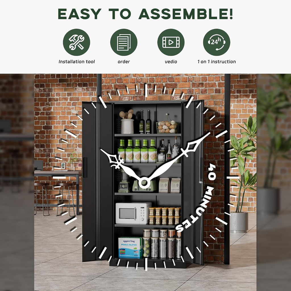 Greenvelly Metal Garage Storage Cabinet, 72' Lockable Storage Cabinet with Adjustable Shelves, Steel Tool Cabinets, Black Metal File Cabinet for Home Office, Garage, School, Classroom(36' W x 18' D)
