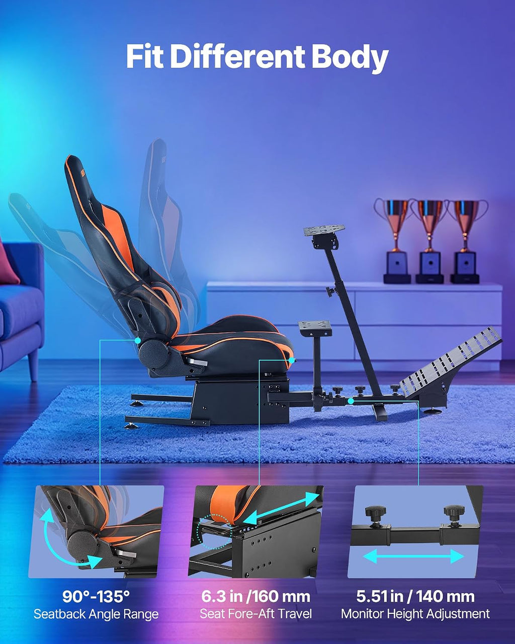 VEVOR Racing Wheel Stand, Heavy-Duty Simulator Cockpit Steering Wheel Stand, Fit Logitech G25, G27, G29, G920, G923, Thrustmaster T300RS, TX F458, T500RS, T3PA-PRO (F1/GT) and CSR Pedals