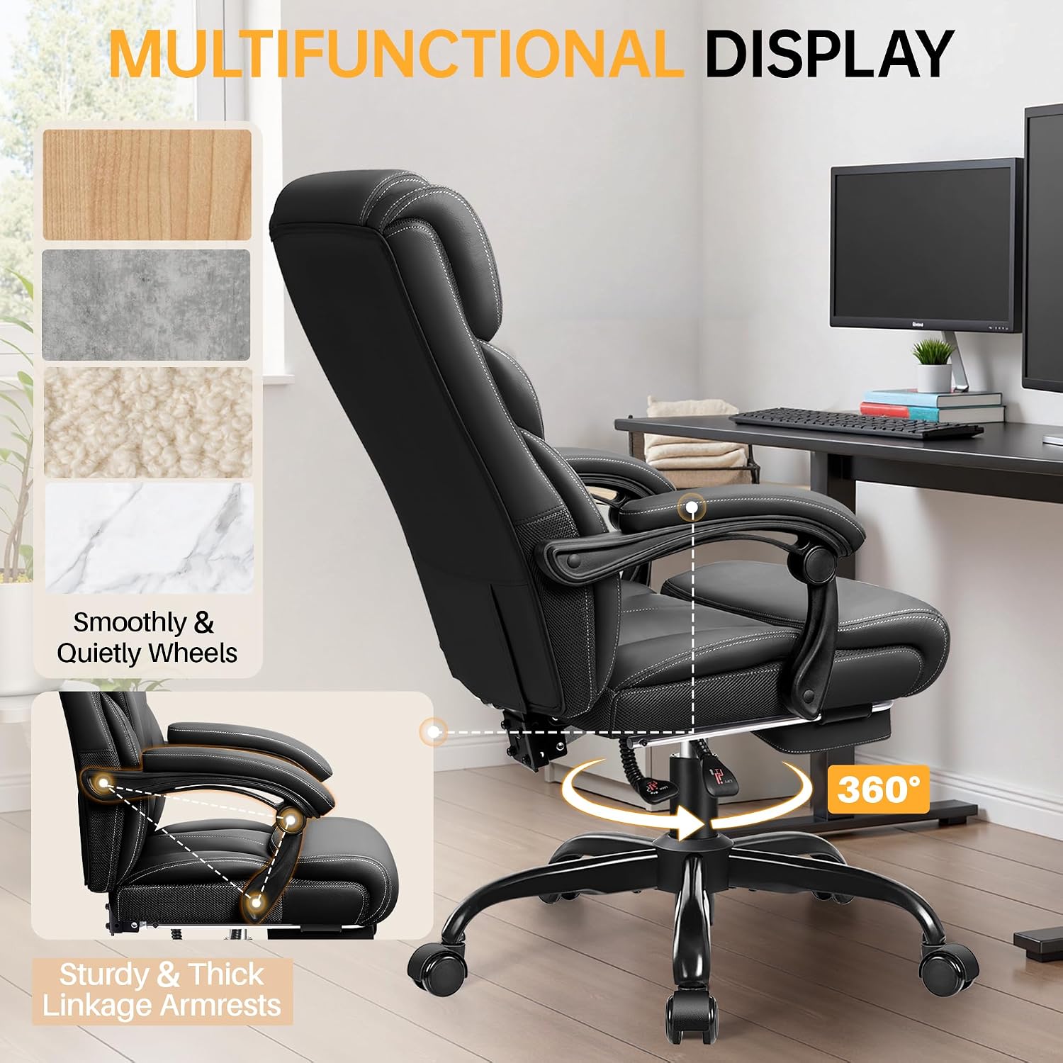 HeroSet Office Chair, Executive Big and Tall Leather Desk Chairs with Footrest, Ergonomic Breathable Computer Chair with Adjustable High Back, Lumbar Support Swivel PC Chairs
