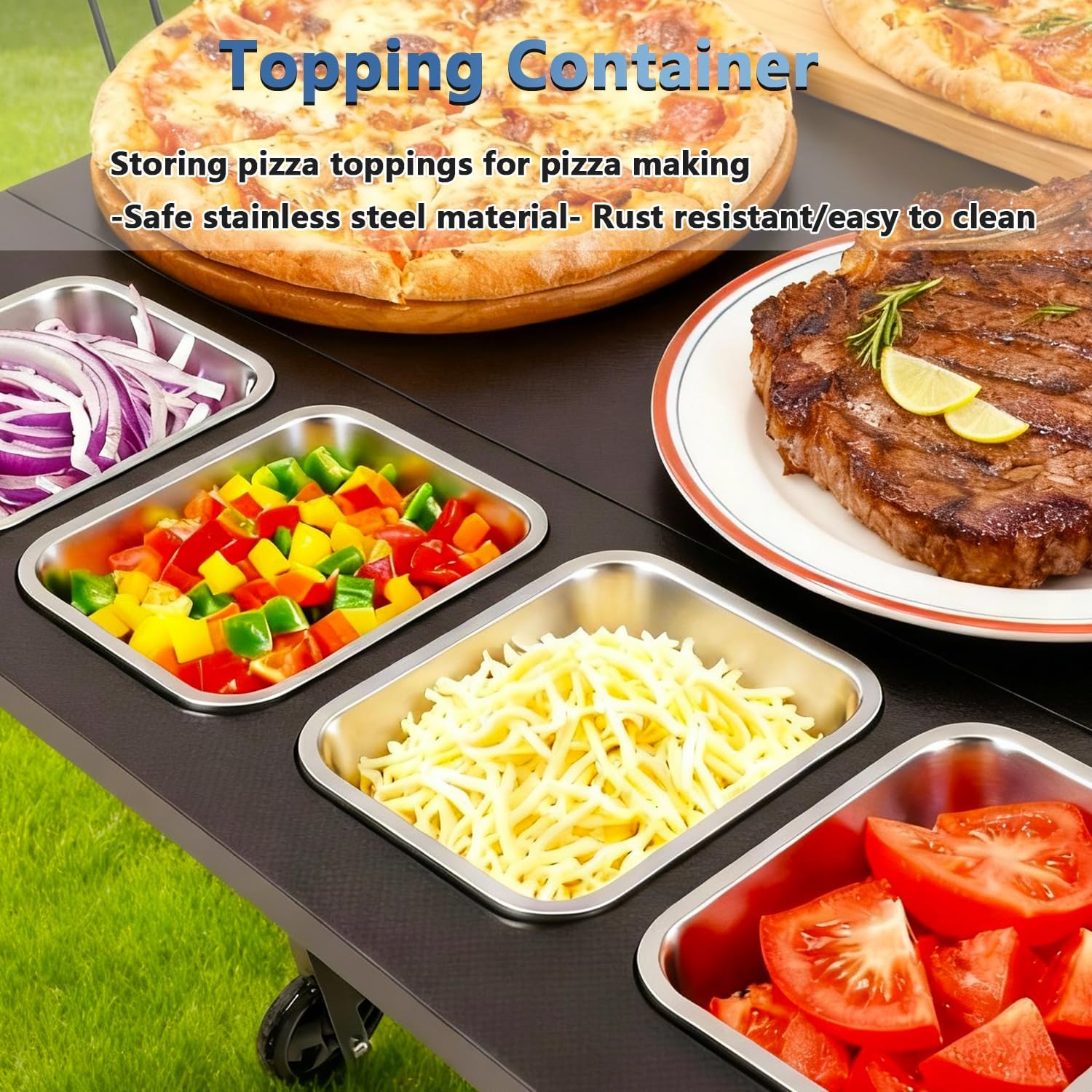 47' Outdoor Pizza Oven Table with Wheels, Pizza Oven Cart for Outside with Propane Tank Holder, Heavy Duty Pizza Oven Stand Prep Table for BBQ Patio Backyard Cooking
