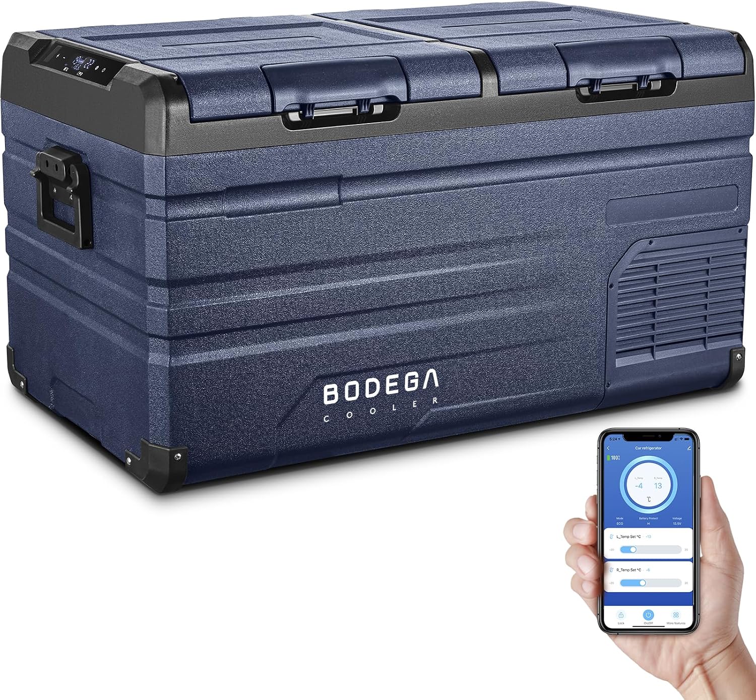 BODEGACOOLER 12 Volt Car Refrigerator,Dual Zone APP Control, Designed with Removable 2-Way Door Portable Freezer,79 Quart-4℉-68℉ RV Electric Cooler 12/24V DC and 100-240V AC for Camping,Travel,RV