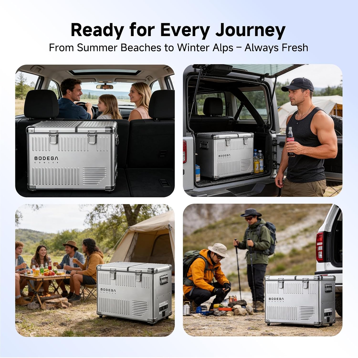 BODEGA 53 Quart (50L) Portable Car Refrigerator, 12V Dual Zone Car Fridge Freezer, Lightweight Aluminum Electric Cooler with Compressor, -4°F to 68°F, DC/AC for Truck, RV, Camping, Van, Home Use