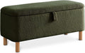 Boucle Storage Ottoman Bench for Bedroom end of Bed, Sherpa Upholstered Shoe Seat Storage Bench for Entryway Bed Foot, Rectangle Cushion Padded Blanket Chest Cute for Living Room, Blackish Green