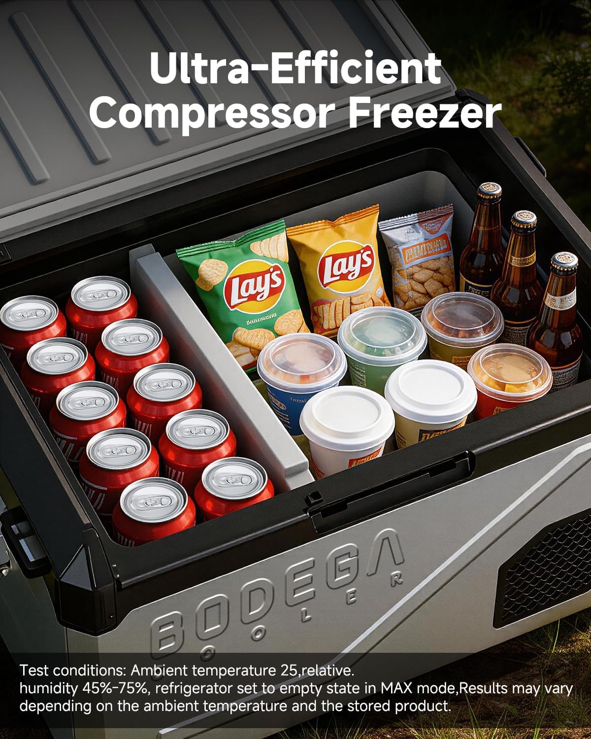 BODEGA Portable 12V Car Refrigerator, 47QT Stainless Steel Fridge with Removable Divider for Dual Zone MAX/ECO Modes & Battery Protection, Electric Cooler for RV, Truck, Camping