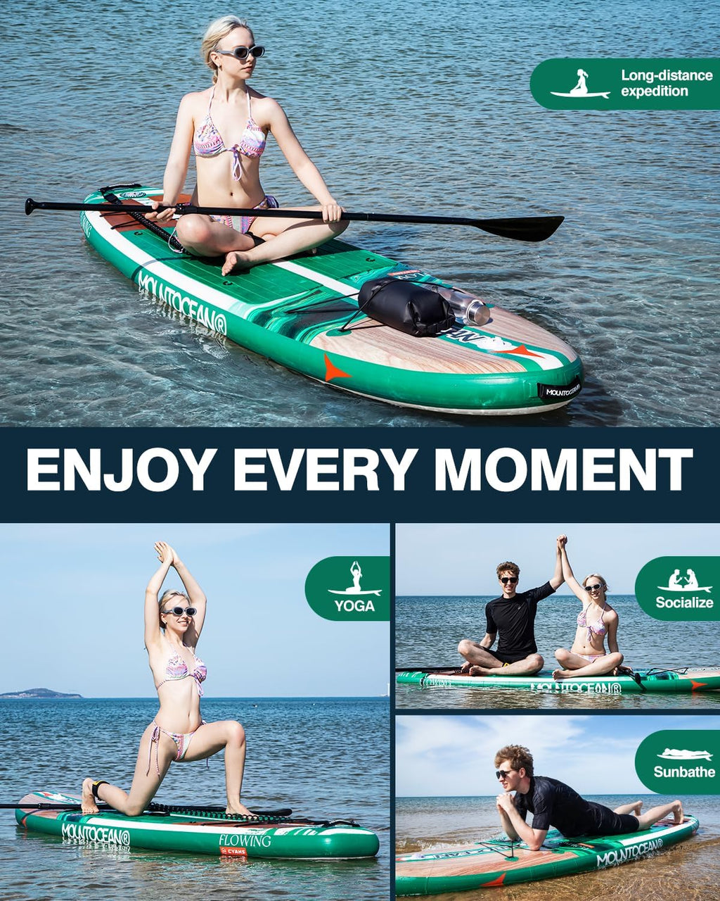 Mountocean 10'6' Inflatable Stand Up Paddle Board - 450lbs Max Capacity Ultra-Stable SUP for Adults & Youth - Non-Slip EVA Deck, All-Around ISUP with Complete Accessories