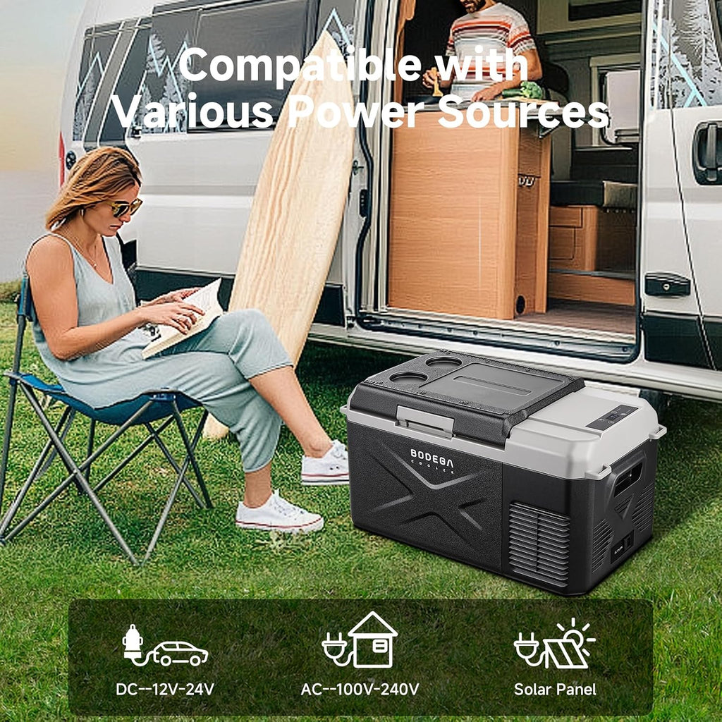 BODEGACOOLER 12 Volt Refrigerator, 18 Quart 12V Car Fridge, Portable Freezer (-4℉ to 68℉), Compressor Electric Cooler 12/24V DC 110~240 Volt AC for Truck Van RV Camping Road Trip
