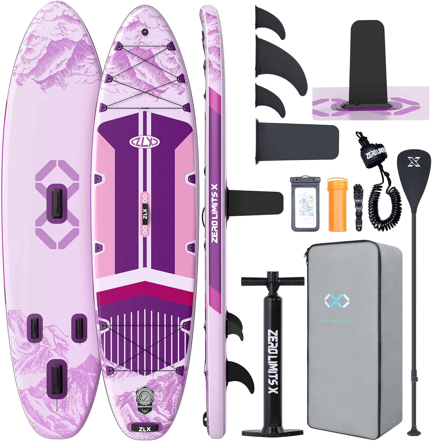 ZLX 11'6'x35' Ultra Wide Inflatable Stand Up Paddle Board | Stable Non-Slip Deck Pad, Unique Fin System, Premium SUP Accessories & Backpack - Upgraded Pump for Adults, All Skill Levels